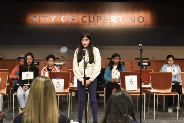 A student competes in the third to fifth-grade Spelling Bee competition. Photo | Sagnik Nag Chowdhury